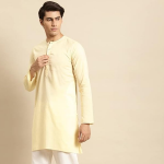 Beige Round Neck Long Roll-Up Sleeves Regular Straight Kurta